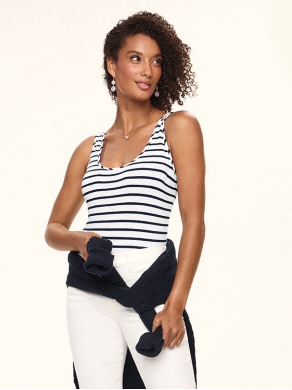 Cabi Charm Tank White Navy Striped